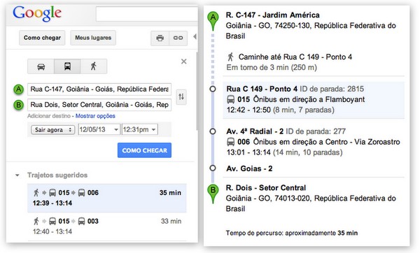 Roteiro de Ônibus pelo Google Maps | Goiânia