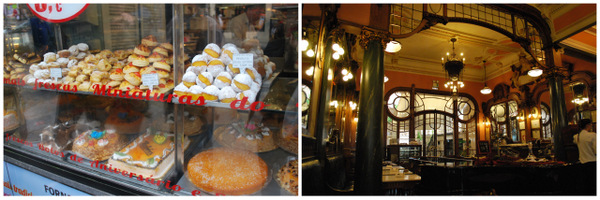 Uma padaria de Porto (esquerda) e o Café Magestic (direita)